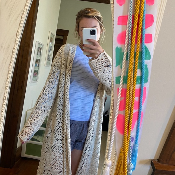 Altar'd State Oatmeal Cardigan with Fringe - Picture 5 of 6